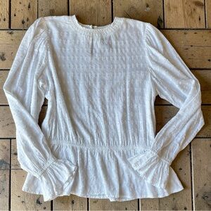 Wrangler Retro White Textured Peplum Blouse Boho Cottagecore Long Sleeve Size M